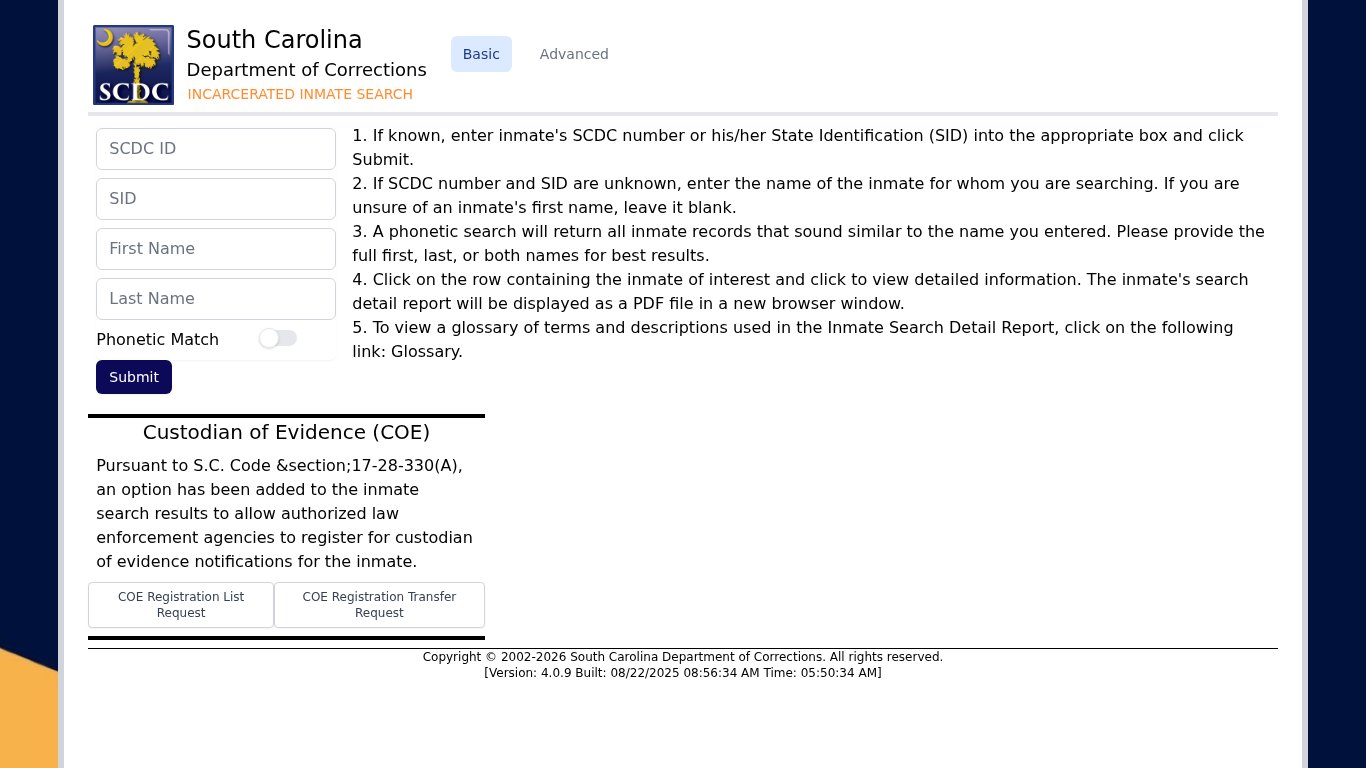 South Carolina Department of Corrections Inmate Search