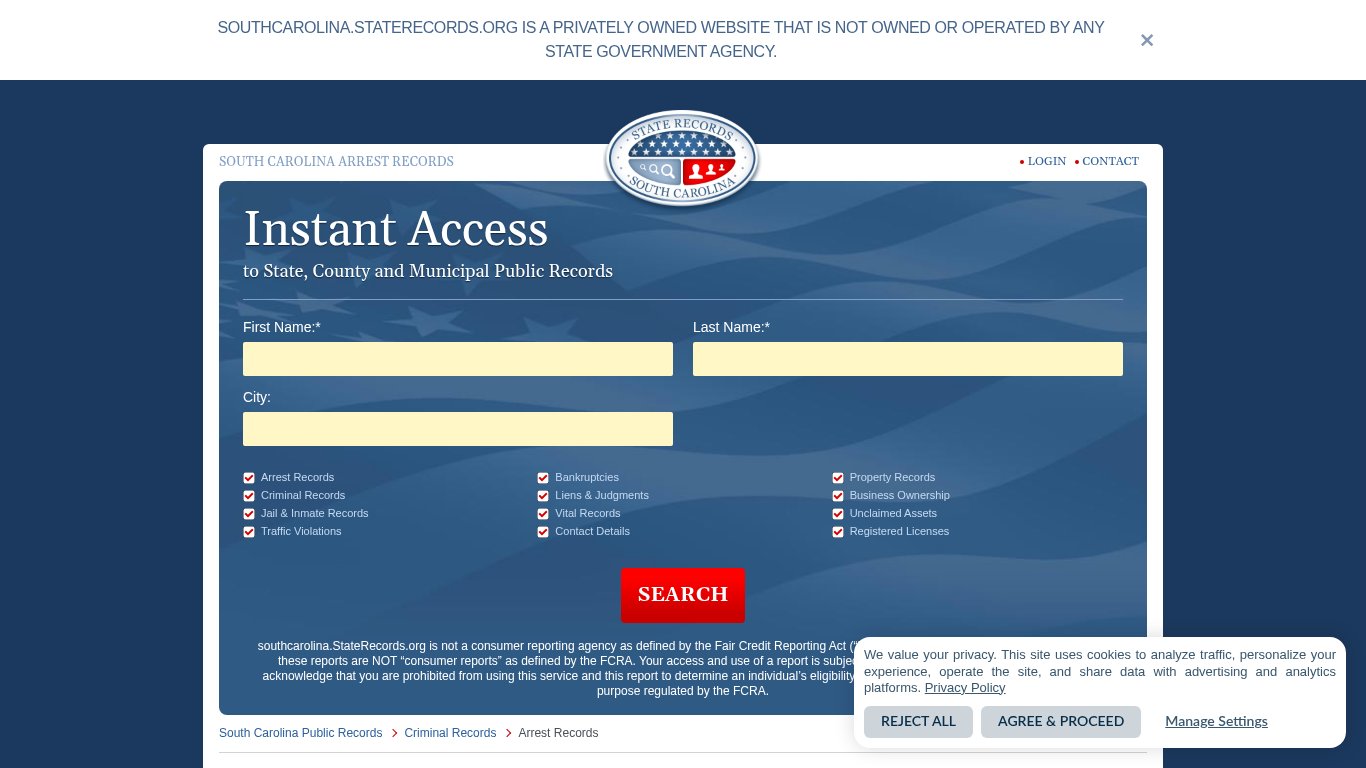 South Carolina Arrest Records | StateRecords.org