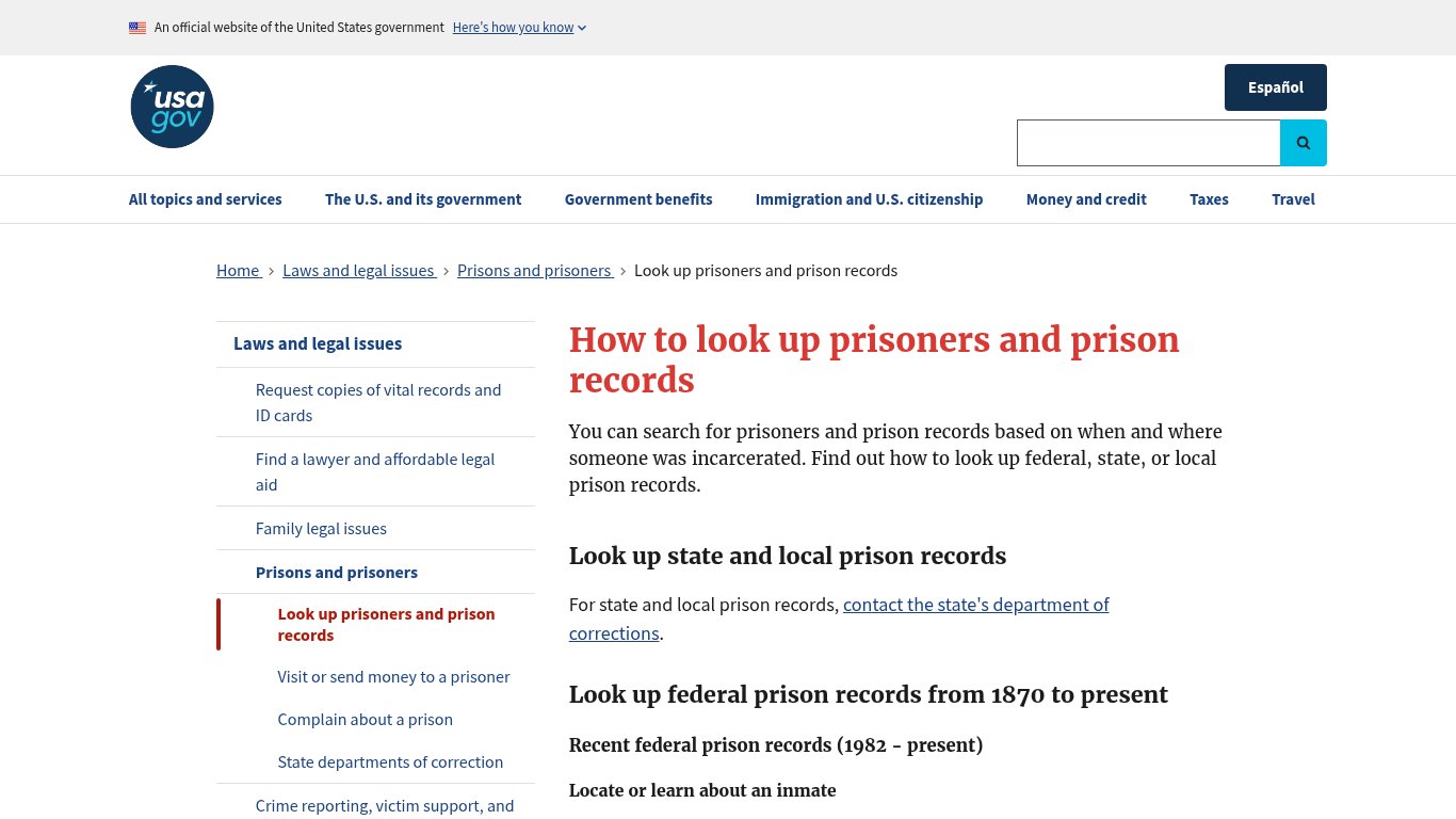 USA.gov - How to look up prisoners and prison records